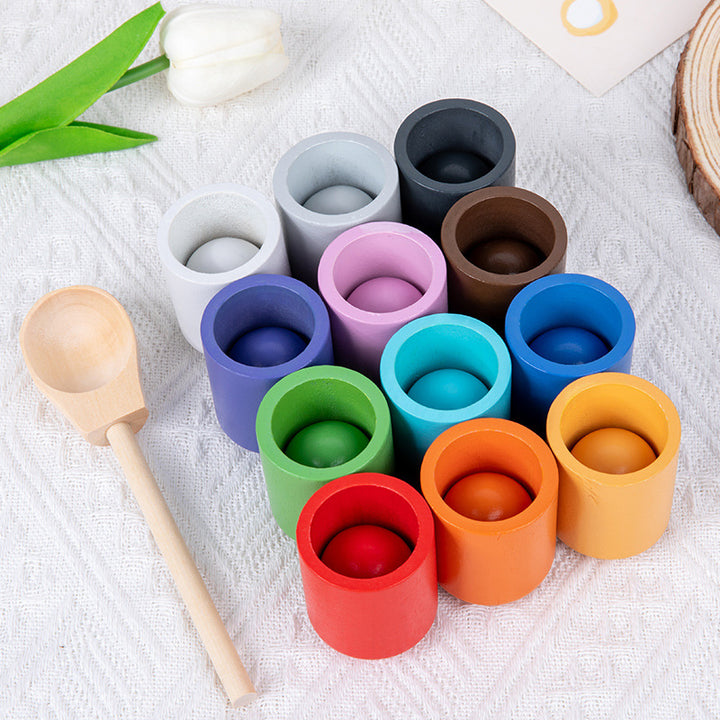 Lernspielzeug Holzfarbschale und Kugeln