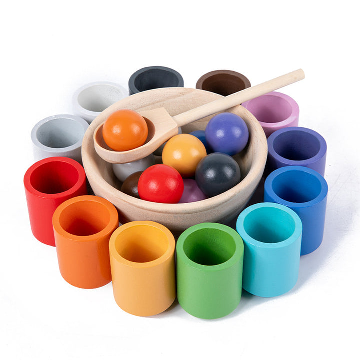 Lernspielzeug Holzfarbschale und Kugeln