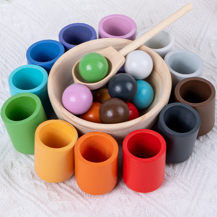 Lernspielzeug Holzfarbschale und Kugeln